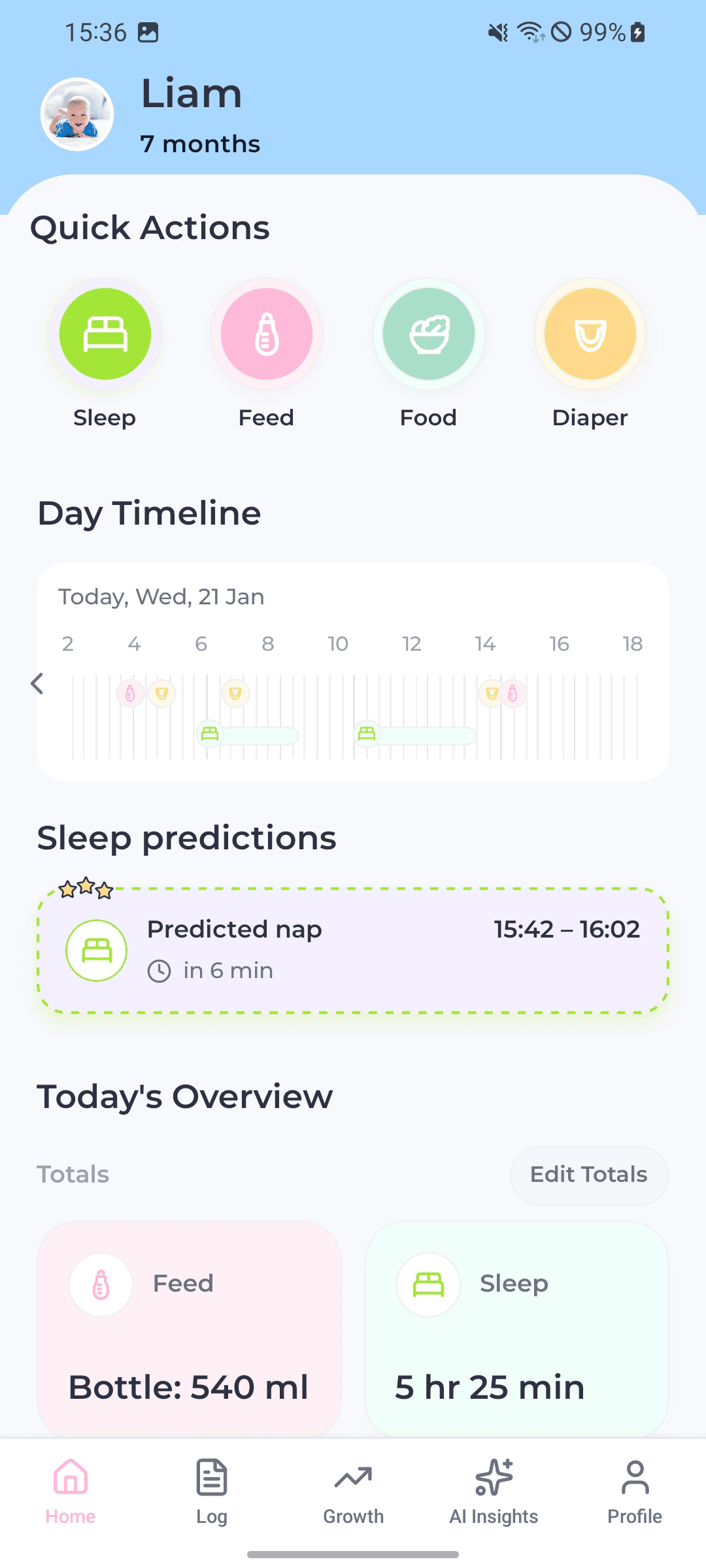 Sleep predictions screen